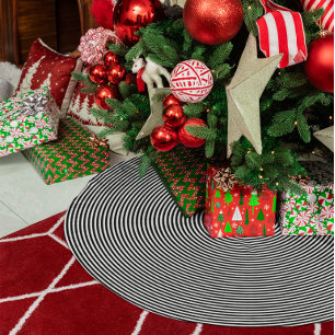 Schwarze und weiße dünne konzentrische Kreise Polyester Weihnachtsbaumdecke