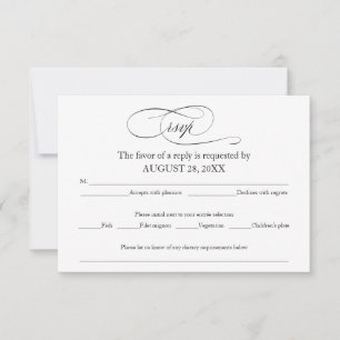 Schwarze und weiße einfache elegante Hochzeits-RSV RSVP Karte