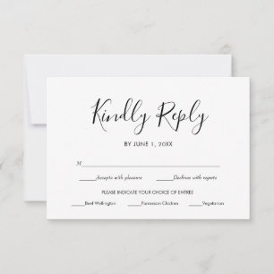 Schwarze und weiße einfache elegante Hochzeits-RSV RSVP Karte