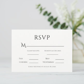 Schwarze und weiße einfache moderne Hochzeit RSVP Karte