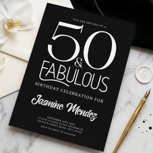 Schwarze und weiße elegante 50 & Fabelhafte Geburt Einladung