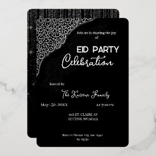 Schwarze und weiße elegante Eid-Party-Einladung Folien Feiertagskarte