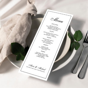 Schwarze und weiße elegante klassische Hochzeit Menükarte