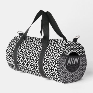 Schwarze und weiße elegante Monogramm-Reisetasche Duffle Bag