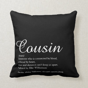 Schwarze und weiße elegante Schrift Cousin-Definit Kissen
