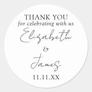 Schwarze und weiße elegante Schrift Hochzeit Danke Runder Aufkleber