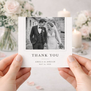 Schwarze und weiße elegante typografische Hochzeit Dankeskarte