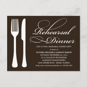 SCHWARZE UND WEISSE FLATWARE   PROBE DINNER INVITE EINLADUNGSPOSTKARTE