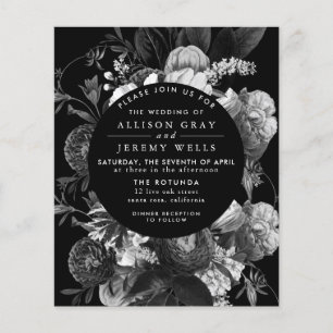 Schwarze und weiße florale Hochzeitseinladung Flyer