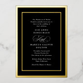 Schwarze und weiße formale Goldrahmen Hochzeit Folieneinladung (Vorderseite)