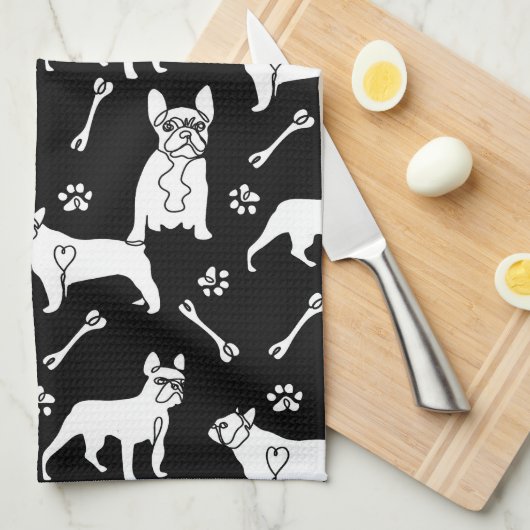 Schwarze und weiße französische Hunde Geschirrtuch (Viertel Falte)