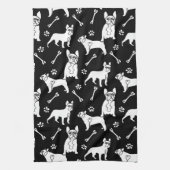 Schwarze und weiße französische Hunde Geschirrtuch (Vertikal)