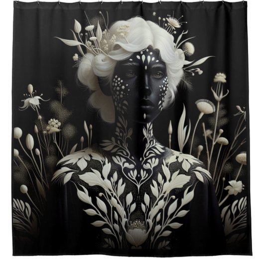 Schwarze und Weiße Frau Duschvorhang (Vorderseite)