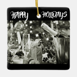 **SCHWARZE UND WEISSE FREUNDLICHE FERIEN** ORNAMEN KERAMIKORNAMENT