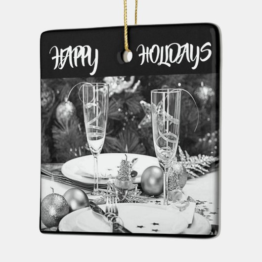 **SCHWARZE UND WEISSE FREUNDLICHE FERIEN** ORNAMEN KERAMIKORNAMENT (Links)