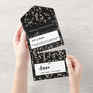 Schwarze und weiße funkelnd Sterne Frohe Weihnacht All In One Einladung