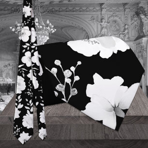 Schwarze und weiße Garten-Pfingstrosen-Hochzeitskr Krawatte