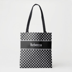 Schwarze und weiße gepunktete Tasche mit Namensstr