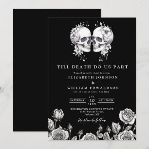 Schwarze und weiße gotische florale Totenkopf-Hoch Einladung