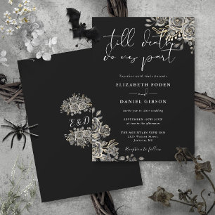Schwarze und weiße gotische Rosen Hochzeit Einladung