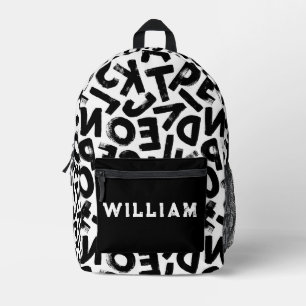 Schwarze und weiße Grunge-Graffiti-Buchstaben Cool Bedruckter Rucksack