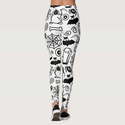 SCHWARZE UND WEISSE HALLOWEEN DOODLES LEGGINGS (Rückseite)