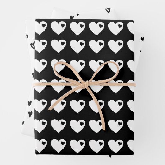 Schwarze und weiße Herzen Geschenkpapier Set (Beispiel)
