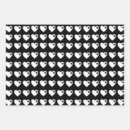 Schwarze und weiße Herzen Geschenkpapier Set (Vorderseite)