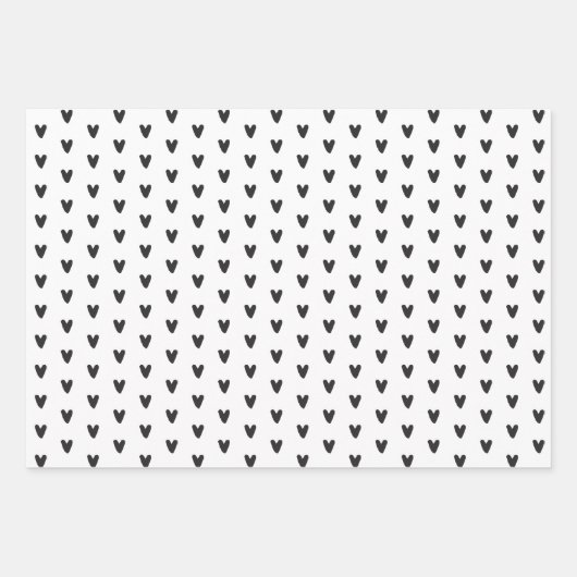 Schwarze und weiße Herzen und Linien Geschenkpapier Set (Vorderseite 2)