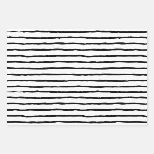 Schwarze und weiße Herzen und Linien Geschenkpapier Set (Vorderseite)