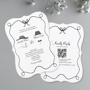 Schwarze und weiße Hochzeitseinladung mit QR-Code Einladung