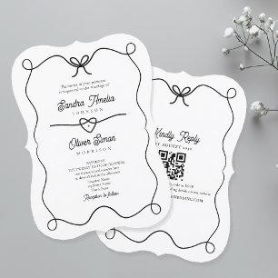 Schwarze und weiße Hochzeitseinladung mit QR-Code Einladung
