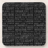 Schwarze und weiße inspirierende Wörter Getränkeuntersetzer (Vorderseite)