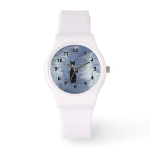 Schwarze und weiße Kätzchen im Schnee Armbanduhr