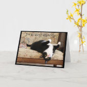 Schwarze und weiße Katze auf den Kopf Karte (Gelbe Blume)