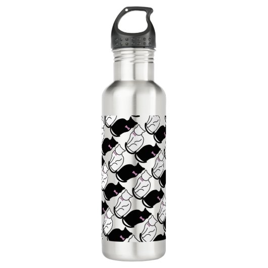 Schwarze und weiße Katze Edelstahlflasche (Vorderseite)