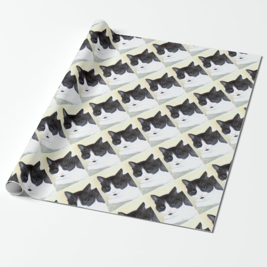 Schwarze und weiße Katze Geschenkpapier (Ungerollt)