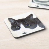 Schwarze und weiße Katze Getränkeuntersetzer (Linke Seite)