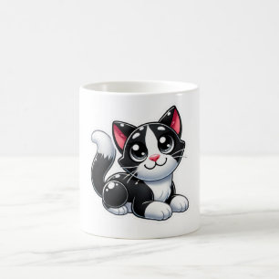 Schwarze und weiße Katze Kaffeetasse