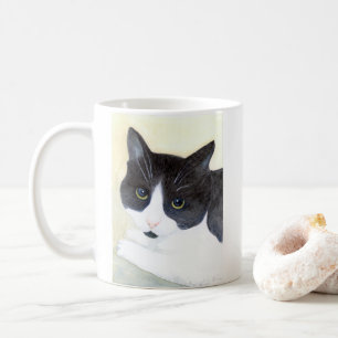 Schwarze und weiße Katze Kaffeetasse