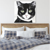 Schwarze und weiße Katze Leinwanddruck (Insitu (Schlafzimmer))