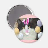 Schwarze und weiße Katze Magnet (Vorderseite/Rückseite)