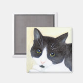 Schwarze und weiße Katze Magnet (Vorderseite/Rückseite)
