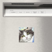 Schwarze und weiße Katze Magnet (In Situ (Geschirrspüler))