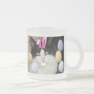 Schwarze und weiße Katze Mattglastasse