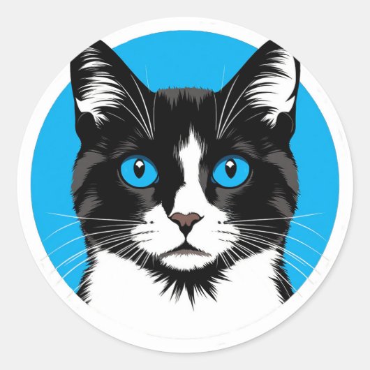 Schwarze und weiße Katze mit blauen Augen Runder Aufkleber (Vorderseite)