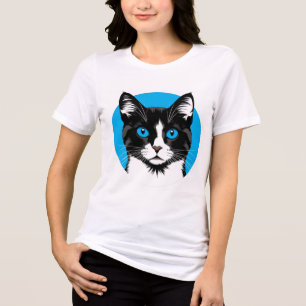 Schwarze und weiße Katze mit blauen Augen Tri-Blend Shirt