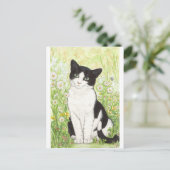 Schwarze und Weiße Katze mit Gänse Postkarte (Stehend Vorderseite)