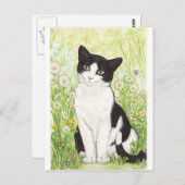 Schwarze und Weiße Katze mit Gänse Postkarte (Vorne/Hinten)