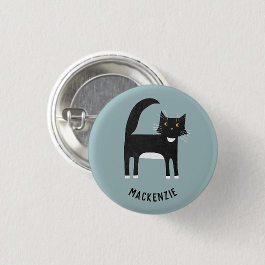 Schwarze und weiße Katze Personalisiert Button (Vorne & Hinten)